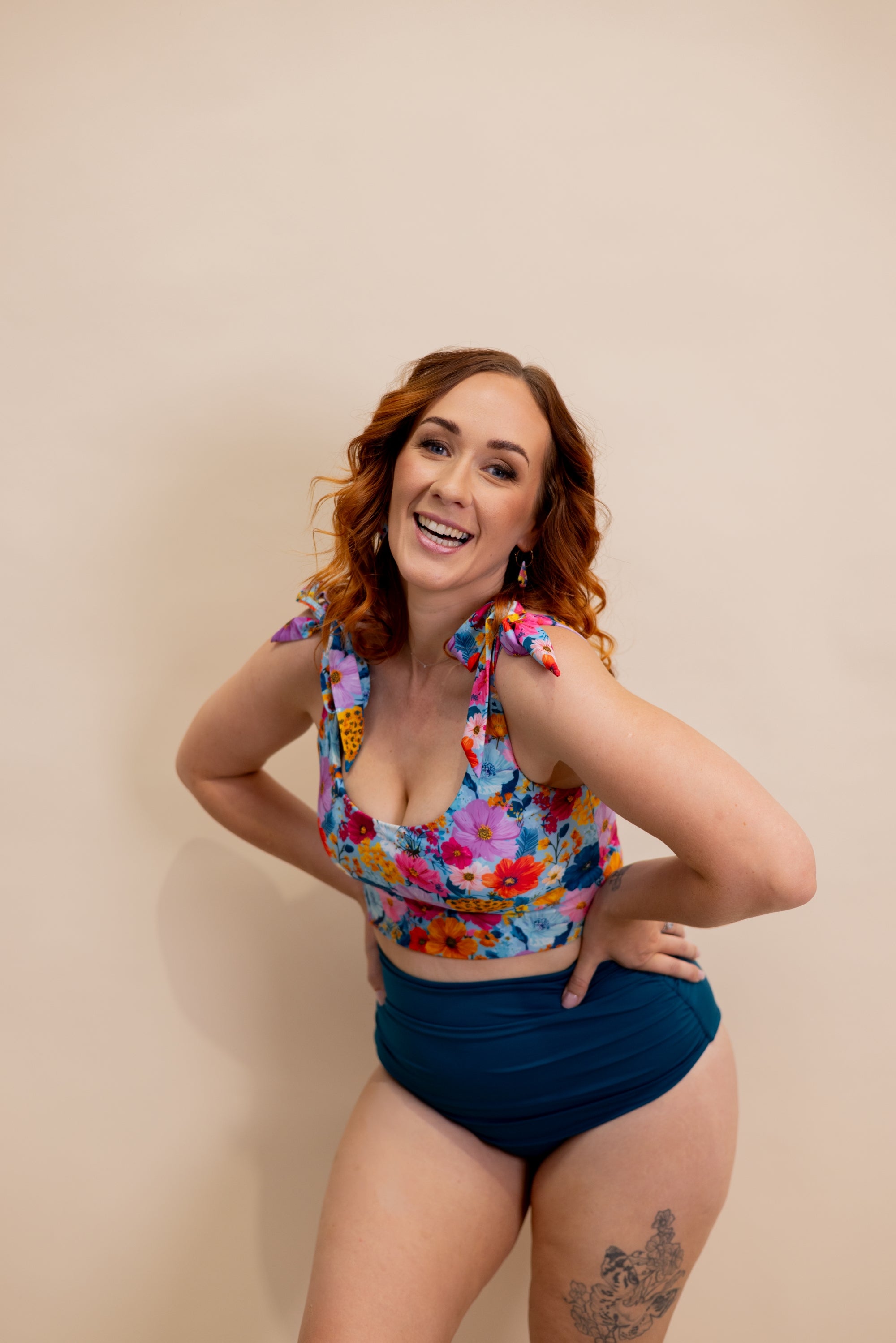 Amelia Tie Top Coastal Bloom | Supportive Bikini Top