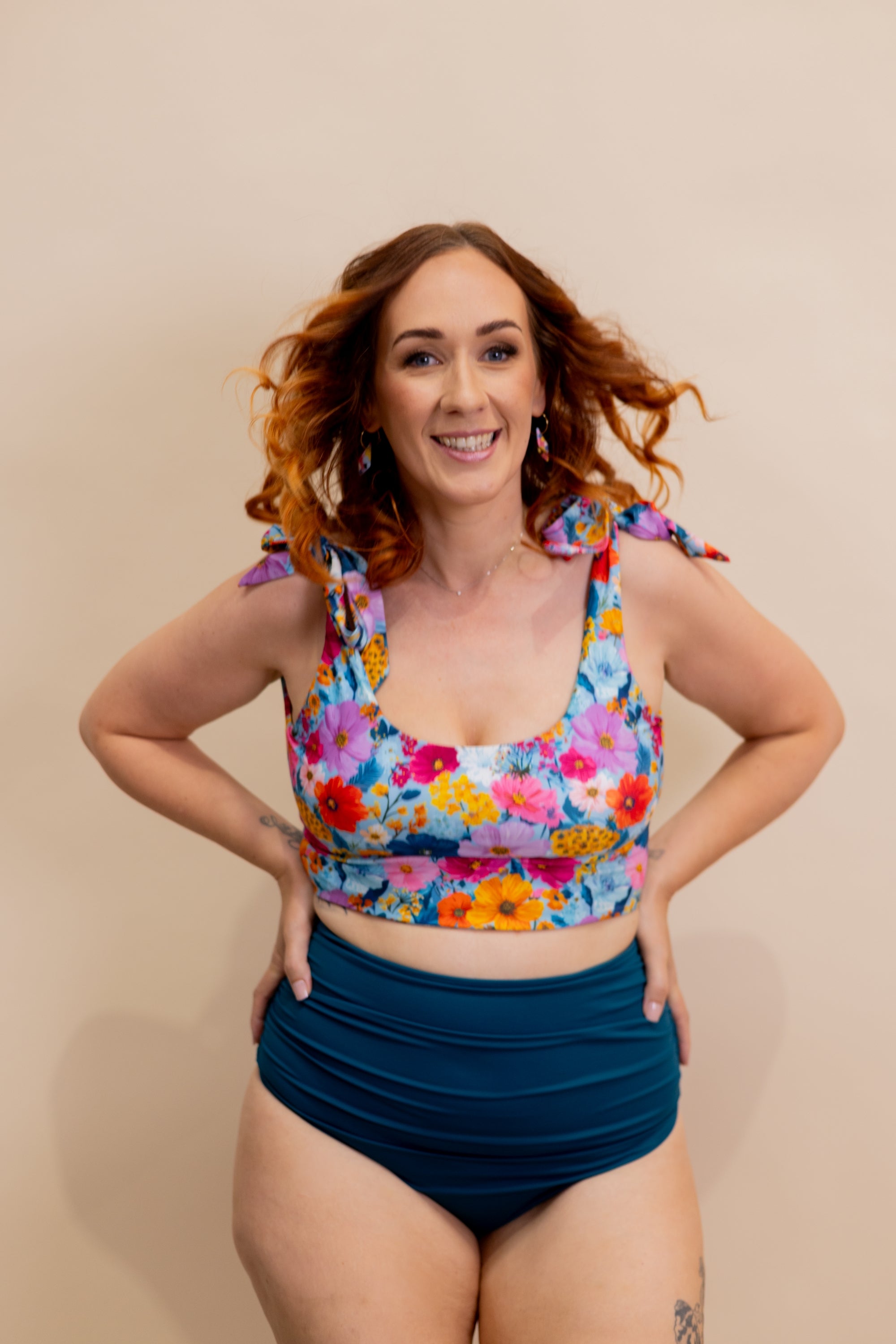 Amelia Tie Top Coastal Bloom | Supportive Bikini Top